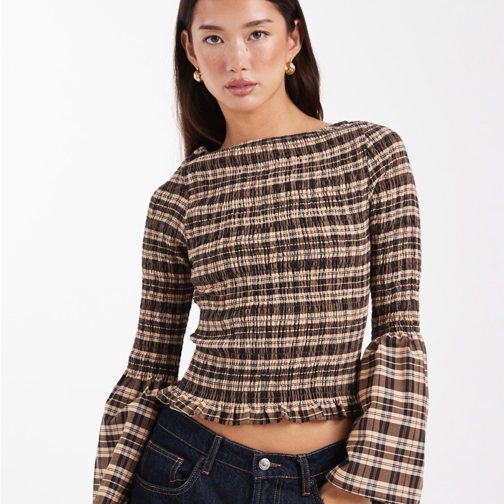 ASOS Plaid Bell Sleeve Women's Top